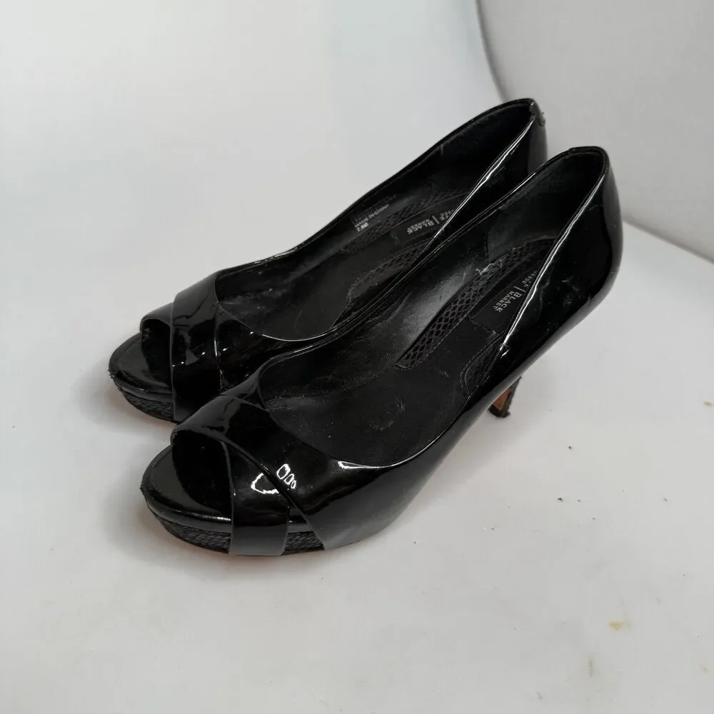White House Black Market Black Leather Open-Toe Heel 3.5″ Size 7.5M Leather